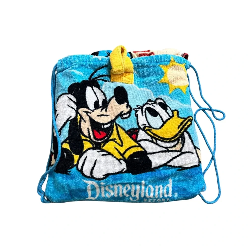 Disneyland Resort Mickey Minnie Goofy Donald Beach Towel Drawstring Backpack Bag